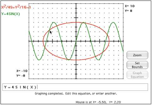 Equation Grapher screen display